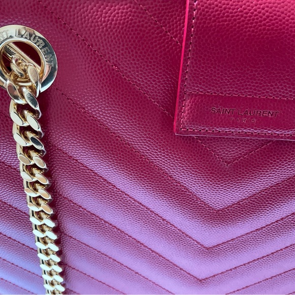 Saint Laurent Chevron-Quilted Leather Shoulder Chain Tote Bag, Red - Picture 9 of 11